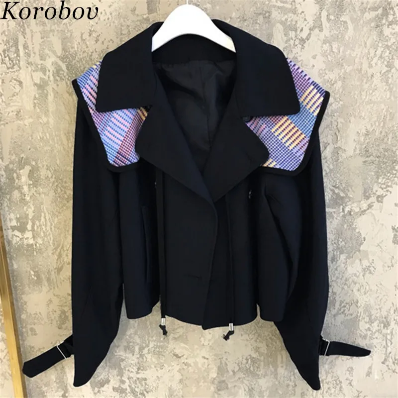 Korobov/Новинка 2019 года весенний уличный короткий Блейзер лоскутные корейские