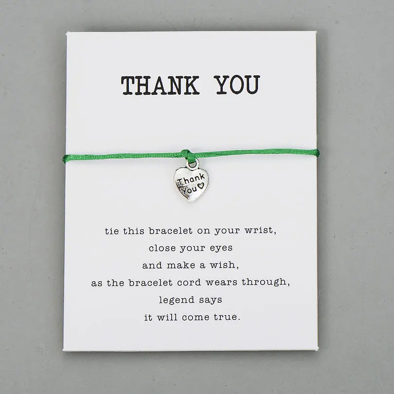 dark green with card Pipitree СПАСИБО сердце Шарм браслет желаний подарок на удачу красная струна браслеты для женщин мужчин детей влюбленных Пара дружбы ювелирные изделия - Окраска металла: dark green with card