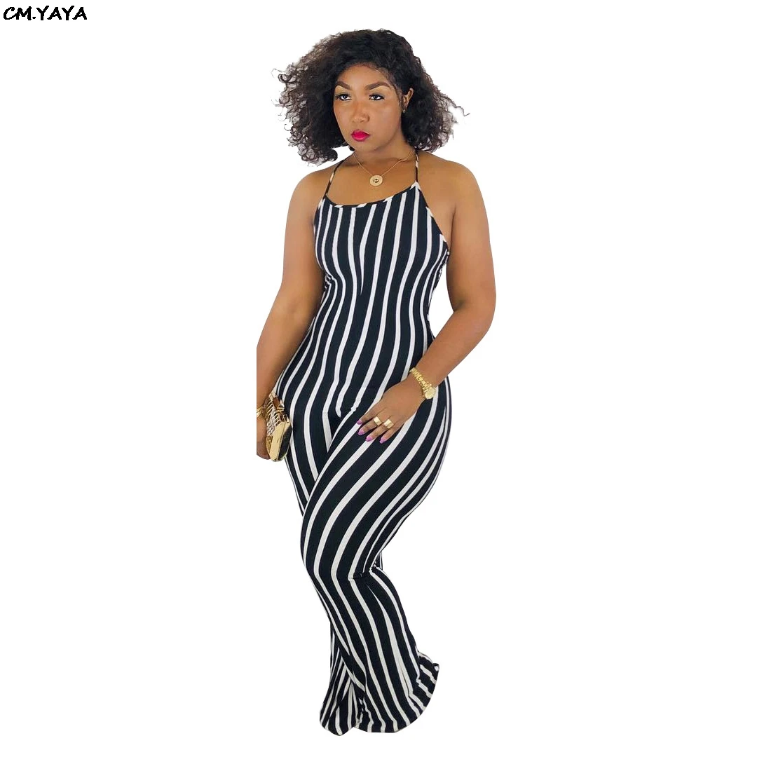Женский Летний комбинезон в полоску Облегающий без рукавов с открытой спиной и