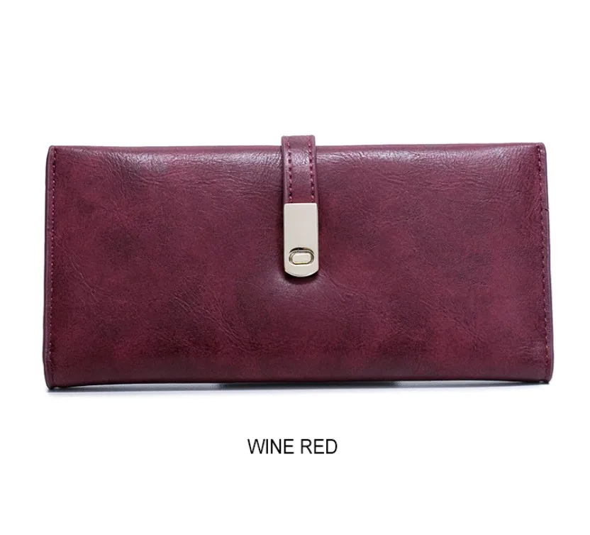 wine red Высокое качество, длинный женский кошелек из искусственной кожи, винтажный кошелек для девушек с застежкой, кошелек для денег, монет, карт, кошельки Carteras для женщин - Цвет: wine red