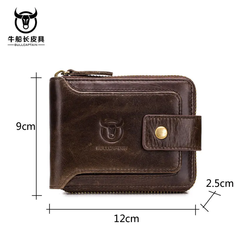 BULLCAPTAIN Men Genuine Leather Brand RFID Wallet Male Organizer Coin Purse Pockets Slim Fashion Zipper Clamp Card Holder | Багаж и сумки