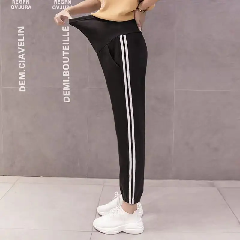 Side Stripe Black Хлопковые леггинсы для беременных с боковой полосой, повседневные шаровары для беременных, брюки для кормящих женщин, спортивная одежда - Цвет: Side Stripe Black