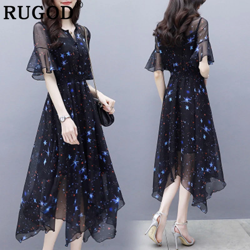 Женское платье с оборками RUGOD расшитое блестками прозрачное свободное из