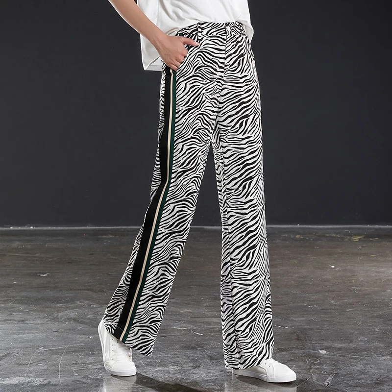 С принтом шифоновые широкие брюки женские летние 2019 новые с высокой талией