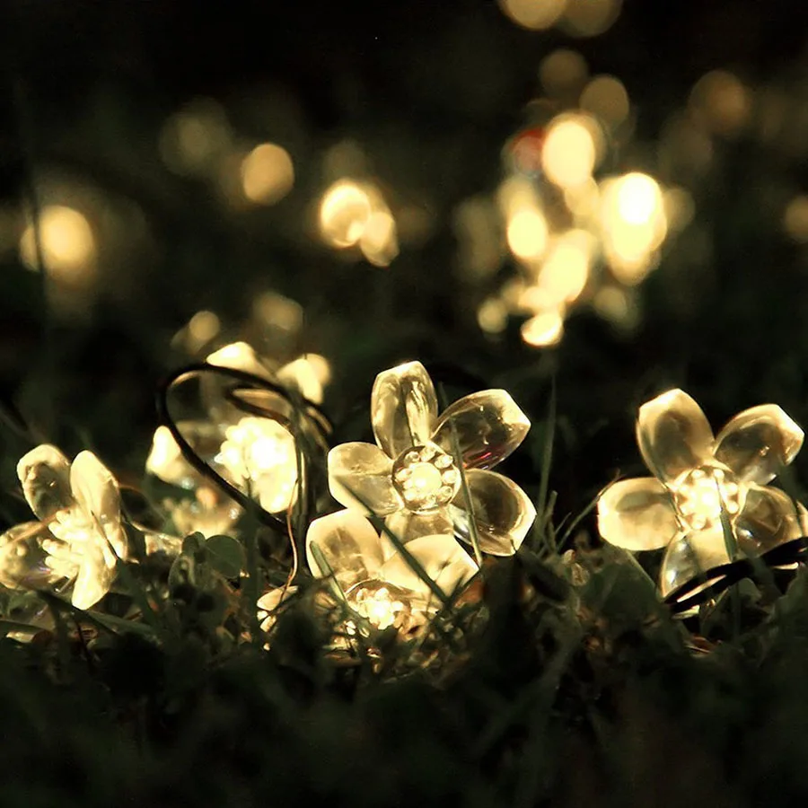 Красочные 50LED персик Сакура цветок сад солнечные огни Открытый
