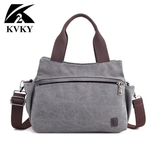 Хит! Холщовая Сумка KVKY для женщин, Дизайнерские однотонные повседневные дамские сумочки на молнии, мессенджеры через плечо
