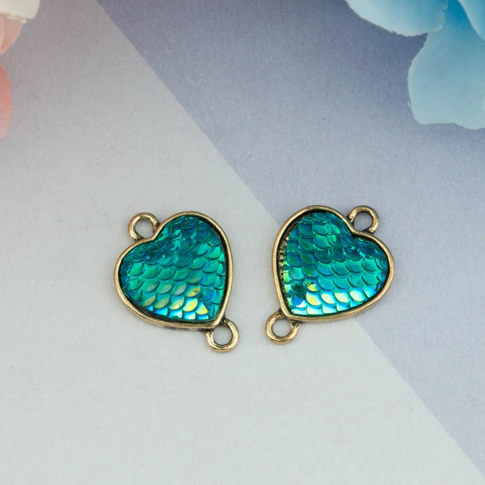 DoreenBeads резина с Цинковым Сплавом Mermaid Fish Dragon Scale Коннекторы в виде сердца античное