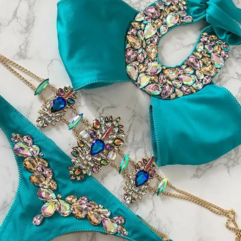 Бриллиантовое бикини купальник с украшением в виде кристаллов женские