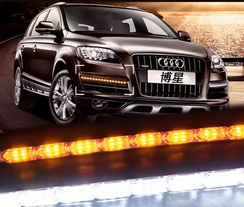 

RQXR головсветильник свет в сборе f led DRL белый дневной ходовой свет + желтый движусветильник поворота для audi Q7, высокое качество, 2 шт.