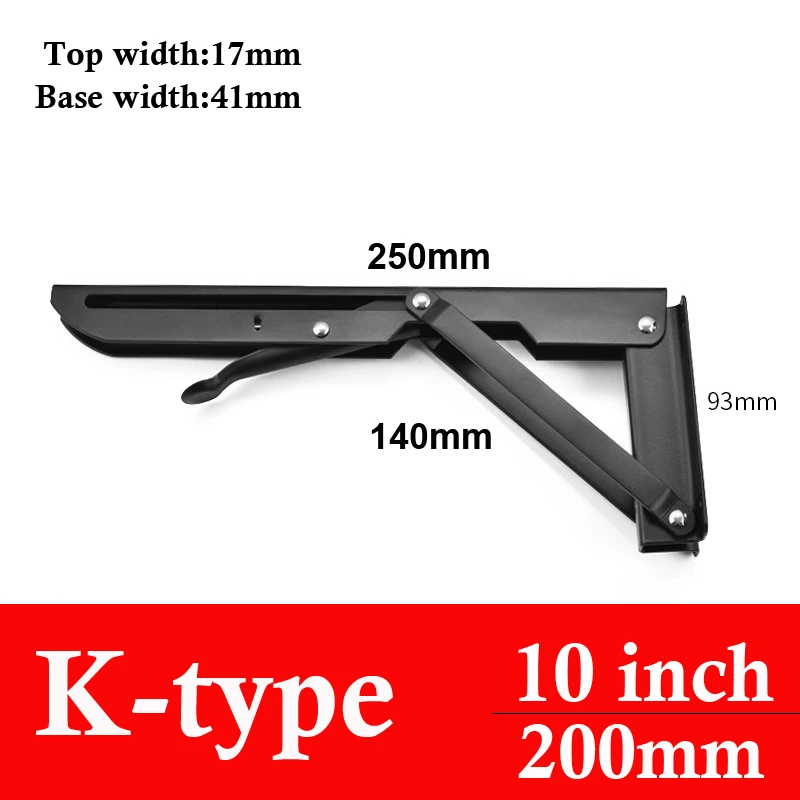 K-10x2 2 упаковки 8-20 дюймов черный треугольник складной Угловой Кронштейн Регулируемый Настенный Прочный подшипник полка Кронштейн DIY домашний стол скамья - Цвет: K-10x2