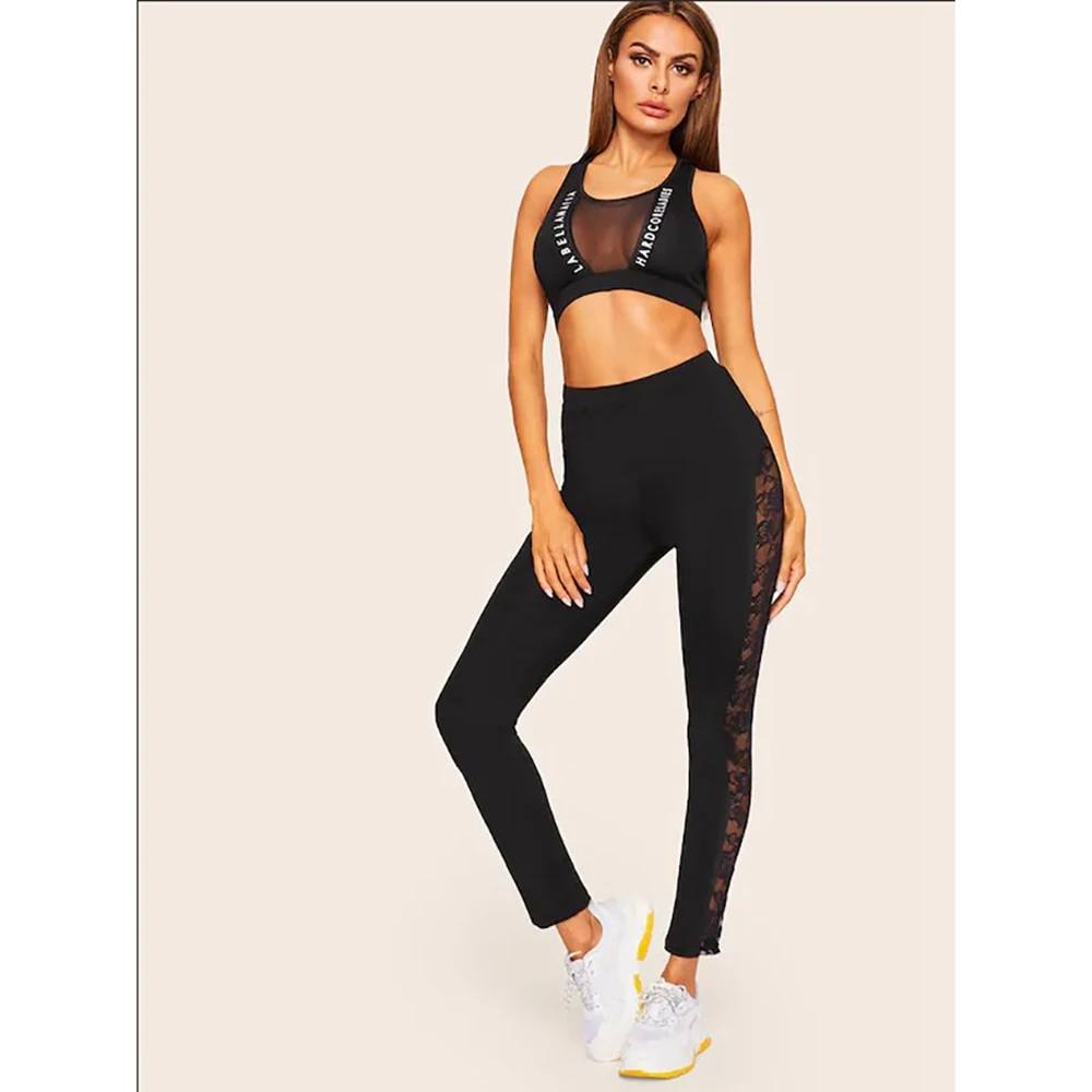 Бесшовные женские сексуальные полая кружевная вышивка Леггинсы леггинсы с