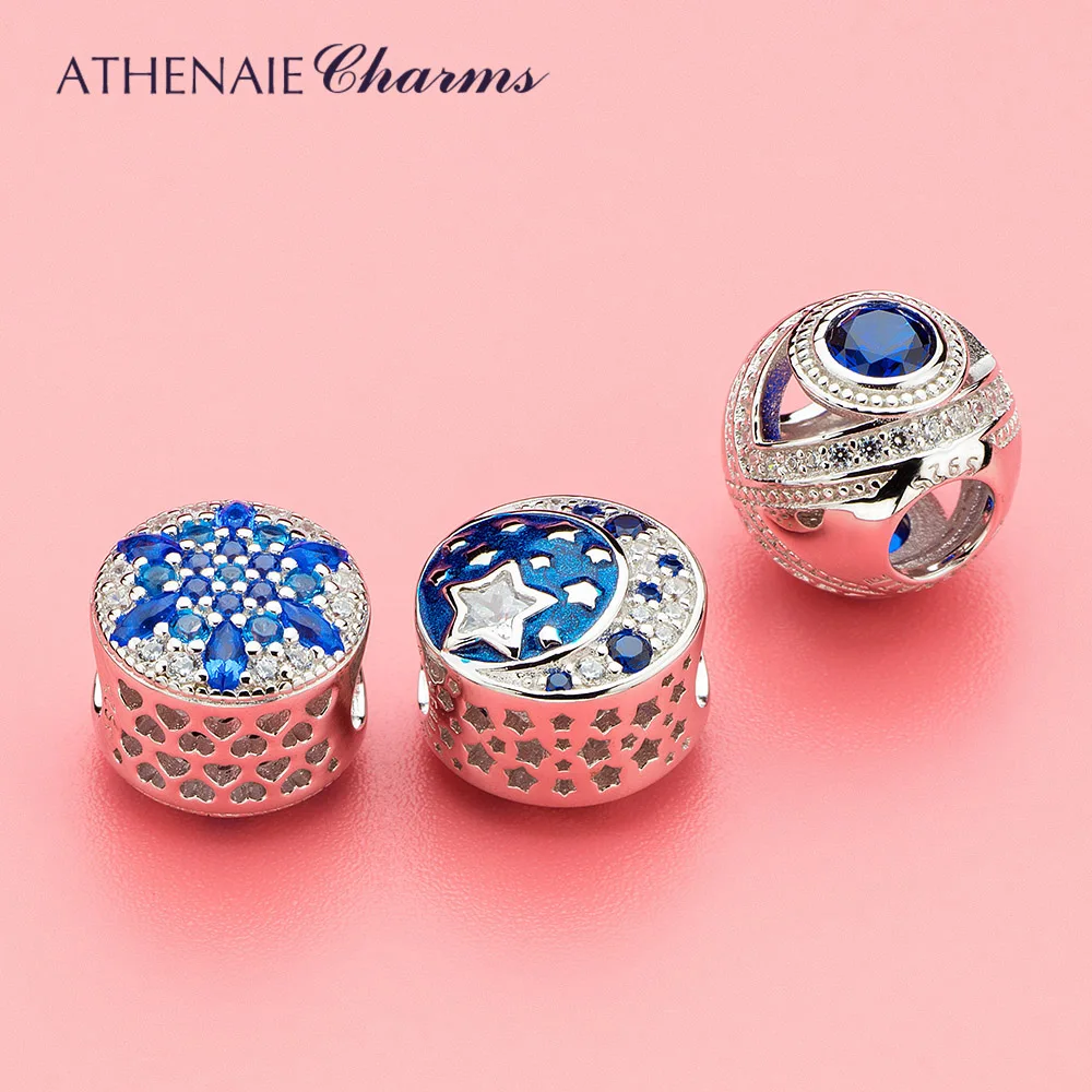 ATHENAIE 925 пробы серебристо-голубые кристаллы и прозрачный CZ кристаллический
