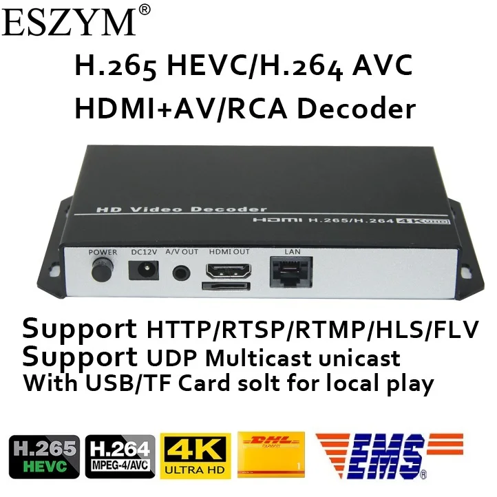 

ESZYM H.265/H.264 4K 1080P Decoder with CVBS & HDMI-Comaptitable output replace top-box &PC for IP streaming decode
