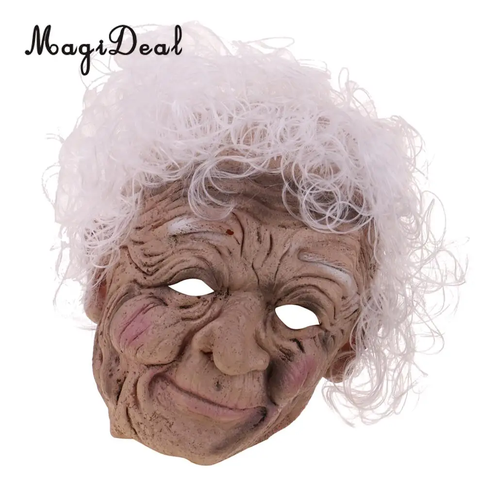 MagiDeal уродливая латексная маска для лица на Хеллоуин, морщинистая маска ведьмы для пожилых женщин, костюм для серых волос, карнавальные Вечерние Маски