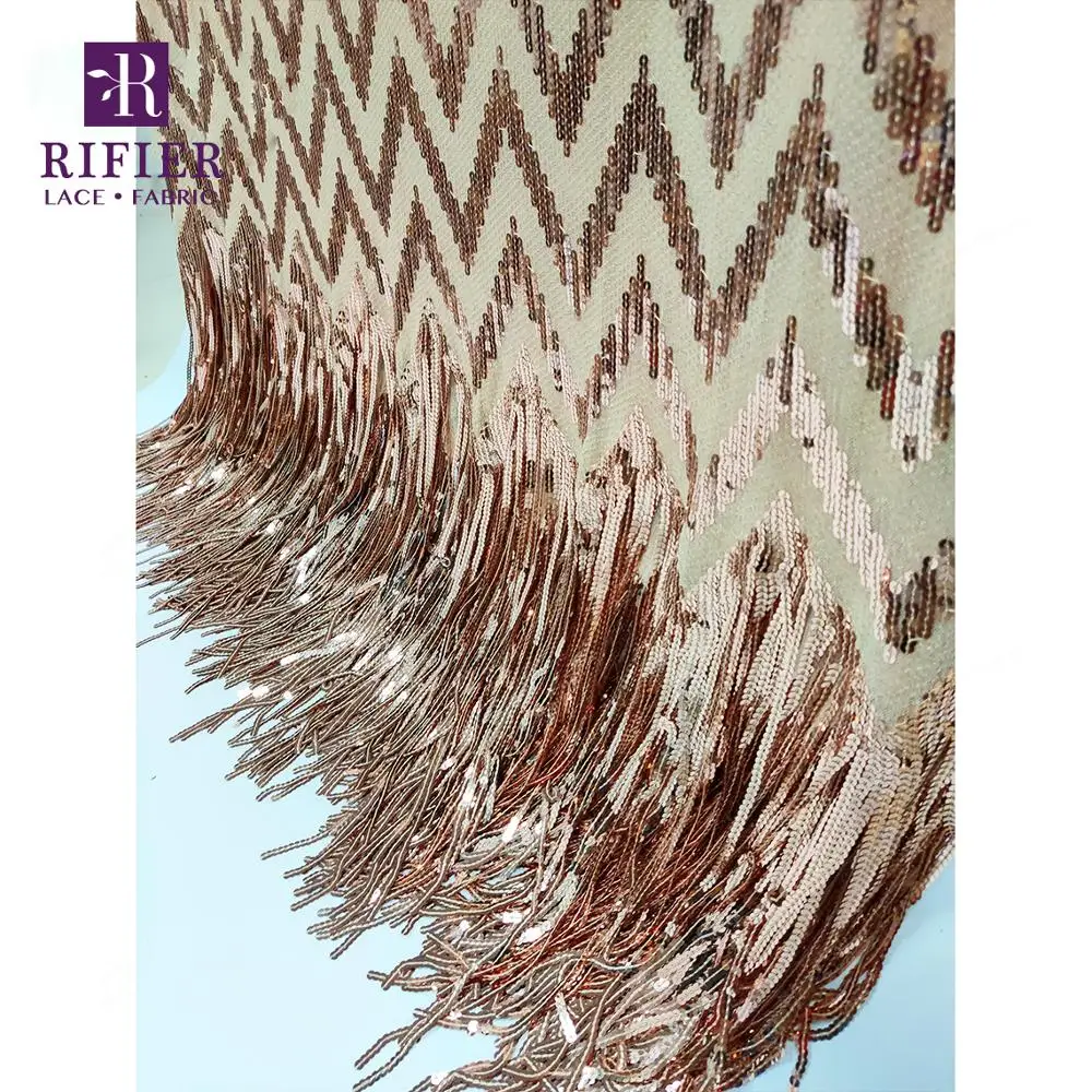 Gold Sequins Tassel Mesh Net Lace Fabric Elastic Sequined Embroidered Tulle Wedding Material African Guinea | Дом и сад