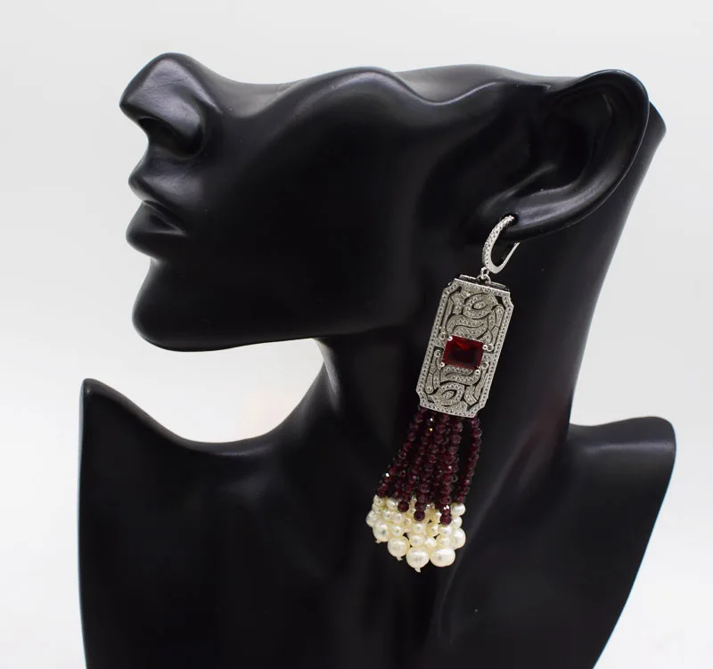 freshwater pearl white and red garnet 3mm round faceted earrings + zircon hook FPPJ wholesale beads nature | Украшения и