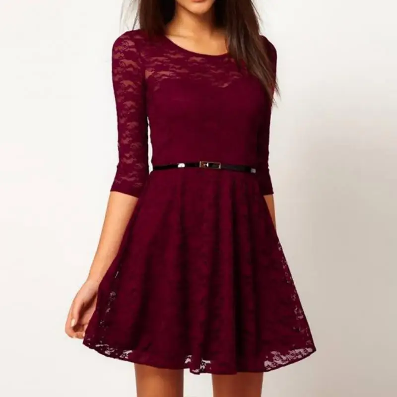 Осеннее женское элегантное кружевное прозрачное повседневное облегающее платье