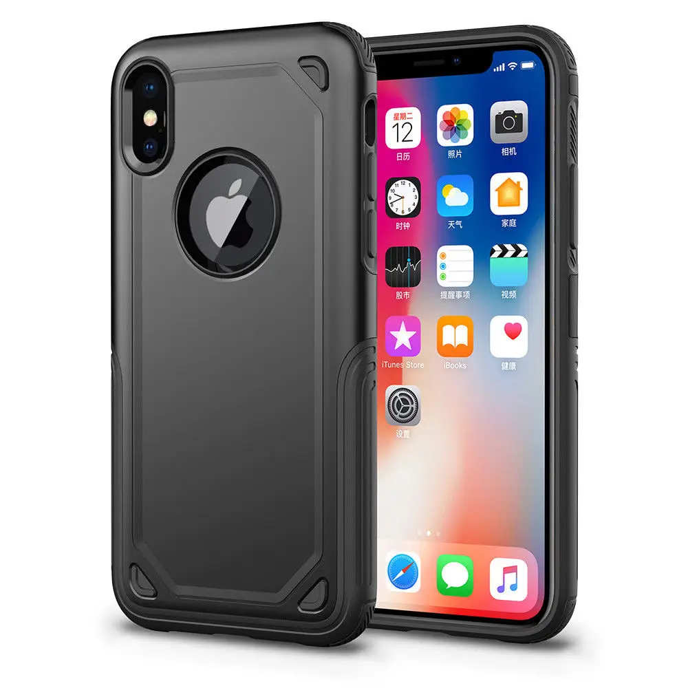 Военный противоударный армированный чехол для телефона iPhone X XS Max XR 7 8 6 6S Plus, гибридный ПК+ ТПУ тонкий прочный защитный чехол, защитный чехол - Цвет: Black