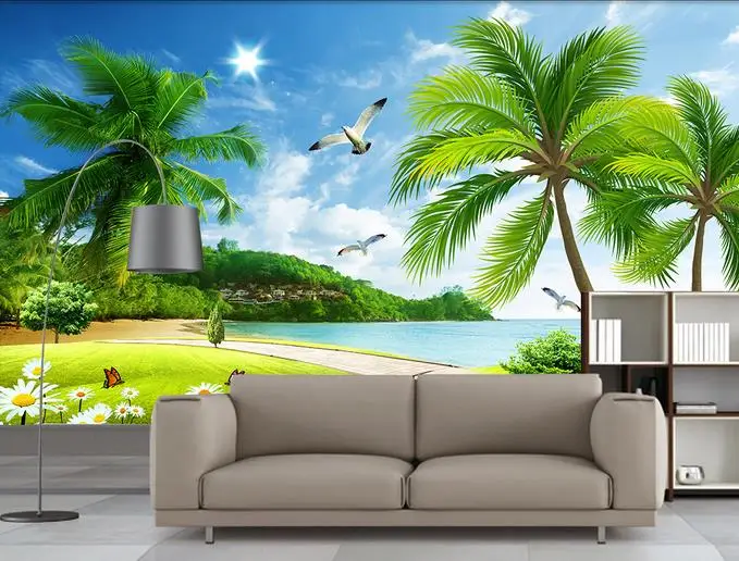 

Custom 3D wallpaper for walls 3 d wall murals Beach, the coconut trees landscape setting wallpaper for living room wall decor