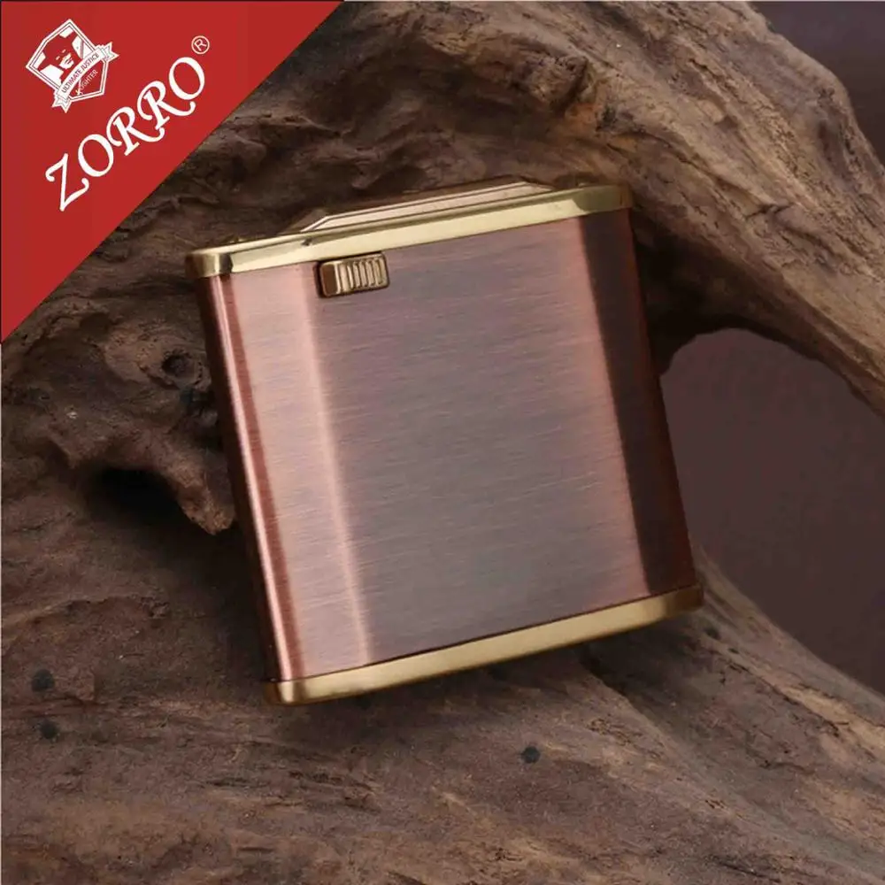 Zorro винтажная медная бензиновая зажигалка, масло, бензин, многоразового использования, кремневая бензиновая керосиновая зажигалка - Цвет: brown