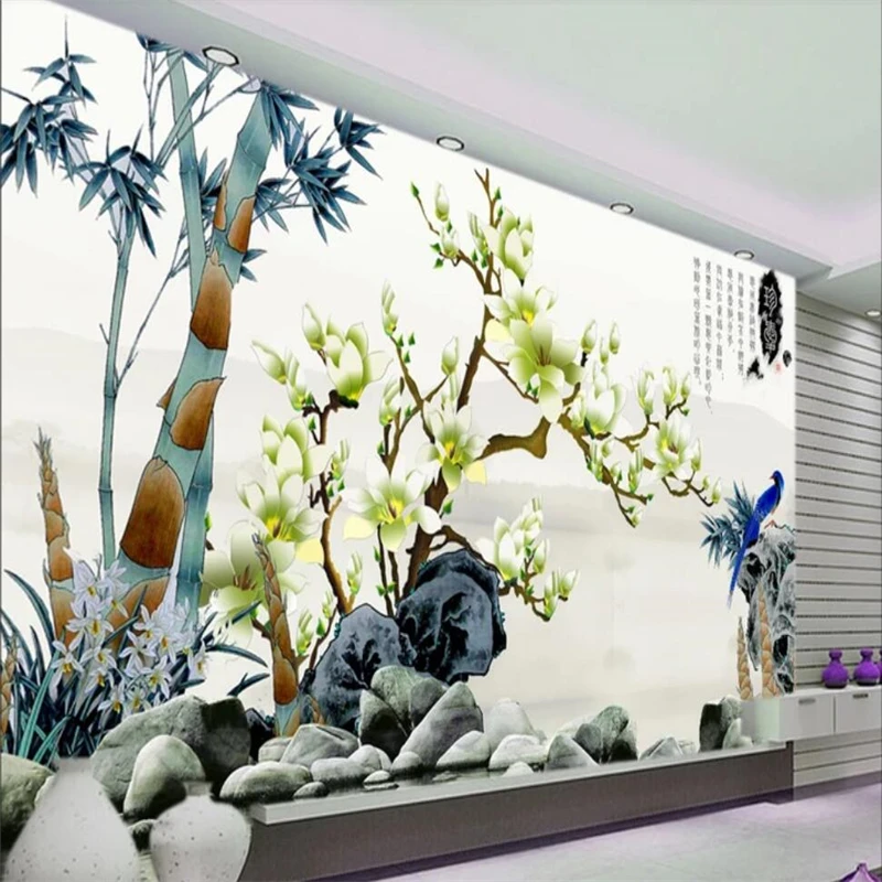 

Beibehang обои на заказ для гостиной спальни роспись 3D Китайский стиль чернила птица белая Магнолия для гостиной ТВ фоновая стена