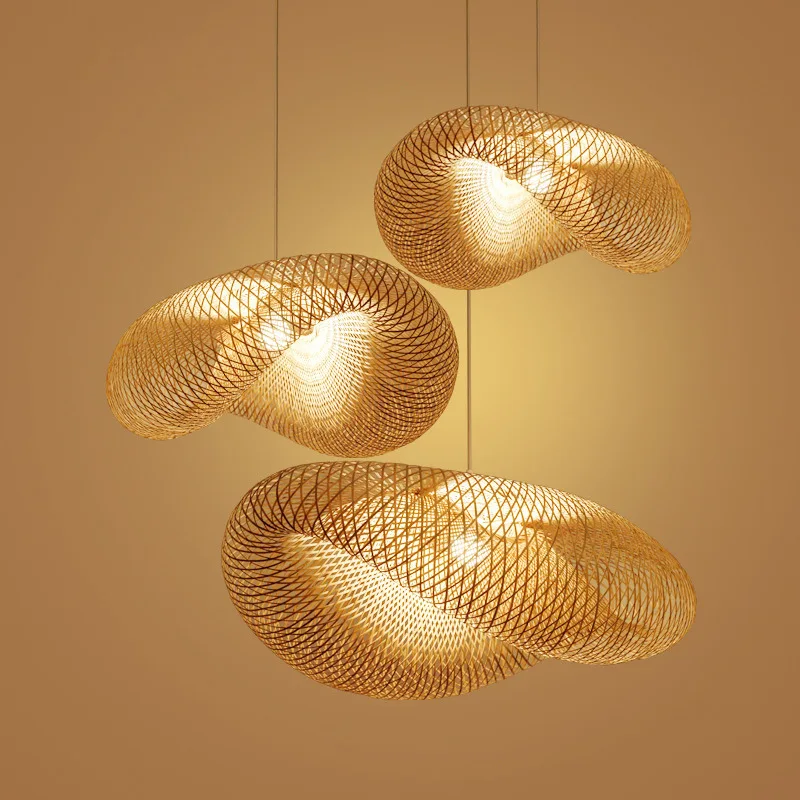 

Creative Handmade Bamboo Pendant Lights Living Room Home Decor Pendant Lamp Simple Personality Dining Room Bamboo Straw Hat Lamp