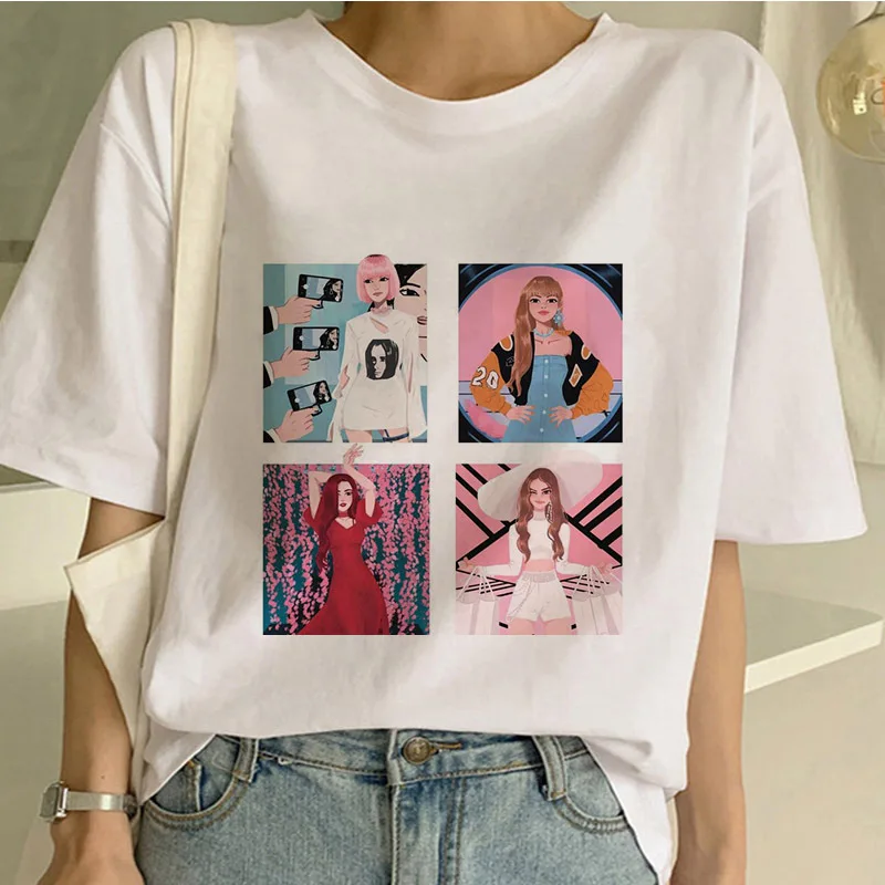 Футболка Kill This Love, Harajuku, черная, розовая футболка, 90 s, мультяшная футболка, женская мода, LISA JISOO, Дженни, роза, топ, футболка для женщин, Ullzang