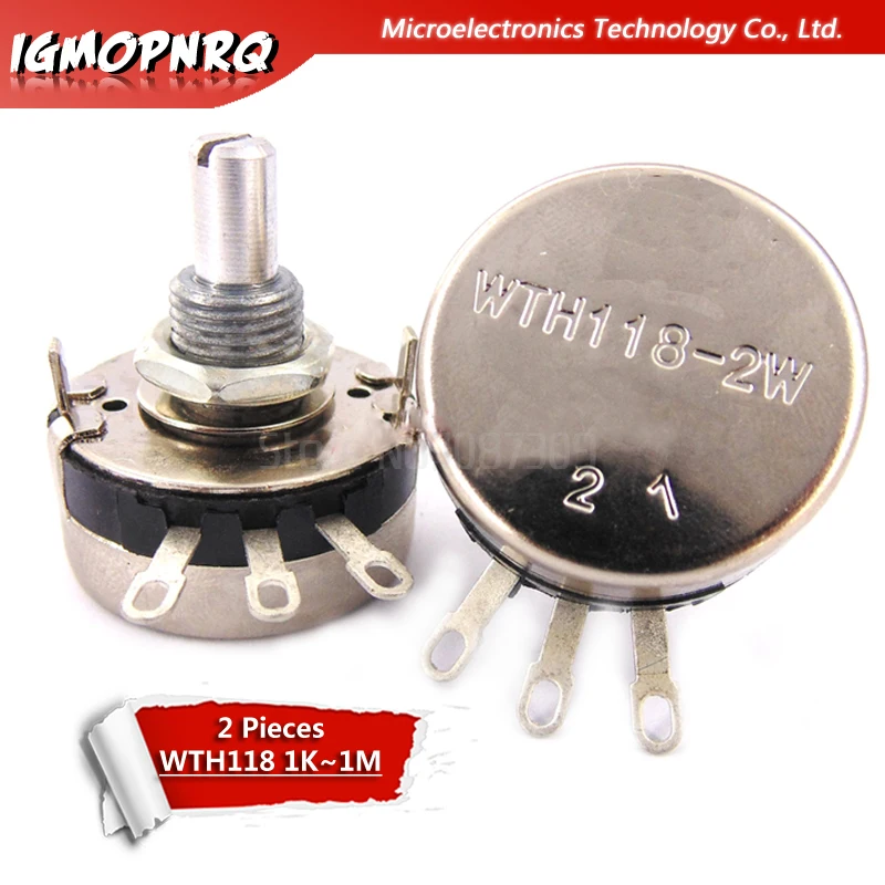 

2PCS WTH118 2W 1A Potentiometer 1K 2.2K 4.7K 10K 22K 47K 100K 470K 1M WTH118-2W Round Shaft Carbon Rotary Taper Potentiometer