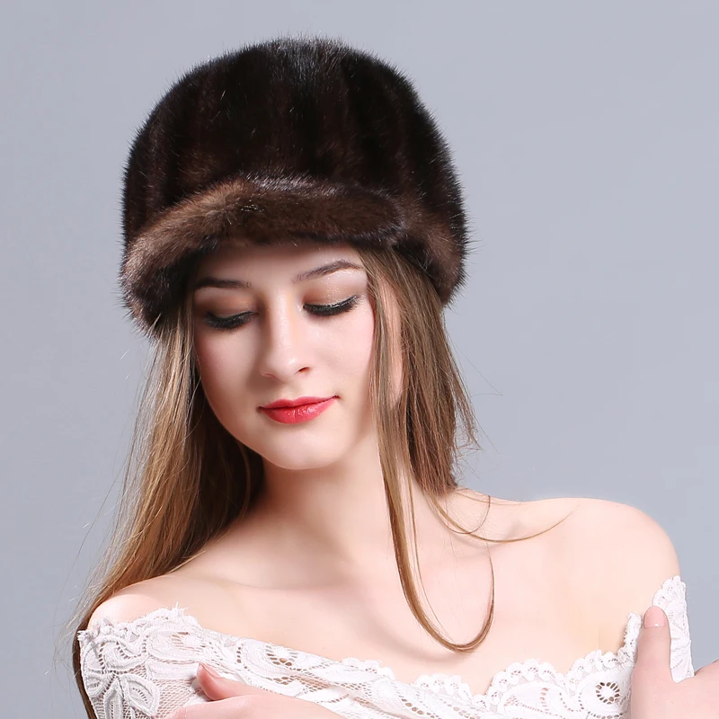 Женские меховые шапки, норковая меховая шапка вязаная, головные уборы для зимы, женские шапочки, модная Русская Шапка для женщин, эластичные вязаные шапки