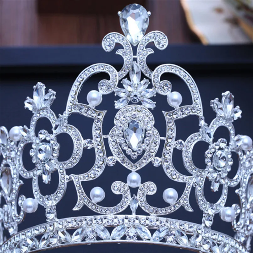 Olaru, винтажная Роскошная свадебная тиара Crystal, большая Королевская корона, свадебные аксессуары для волос, головная повязка, пышные украшения для волос, головной убор