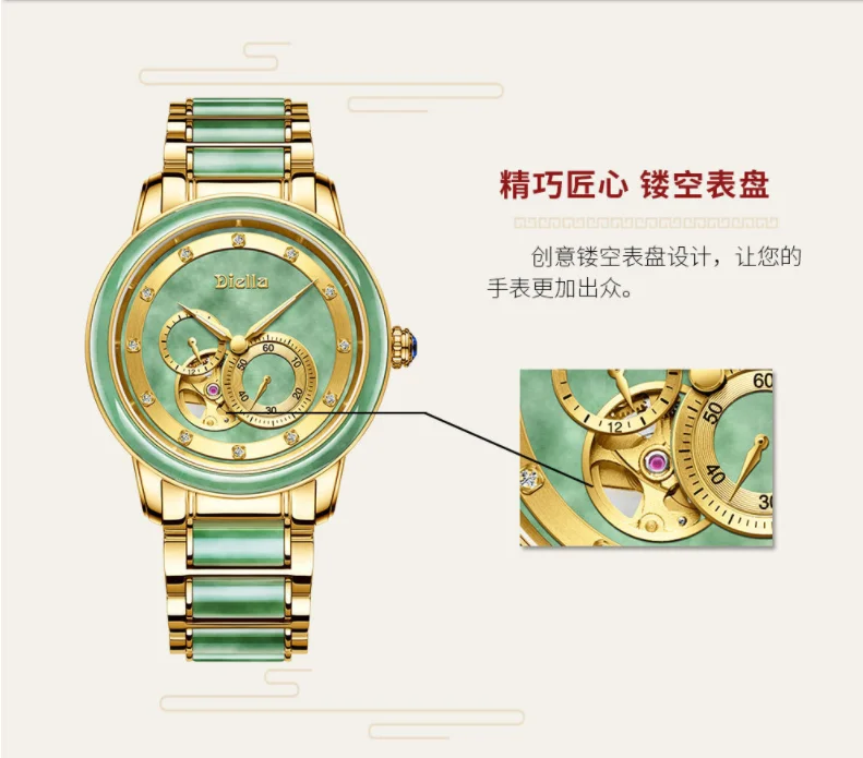 Лучшие новые часы для бизнесмена Jade Man часы Креативные мужские часы Механические полые светящиеся многофункциональные классические нефритовые мужские часы