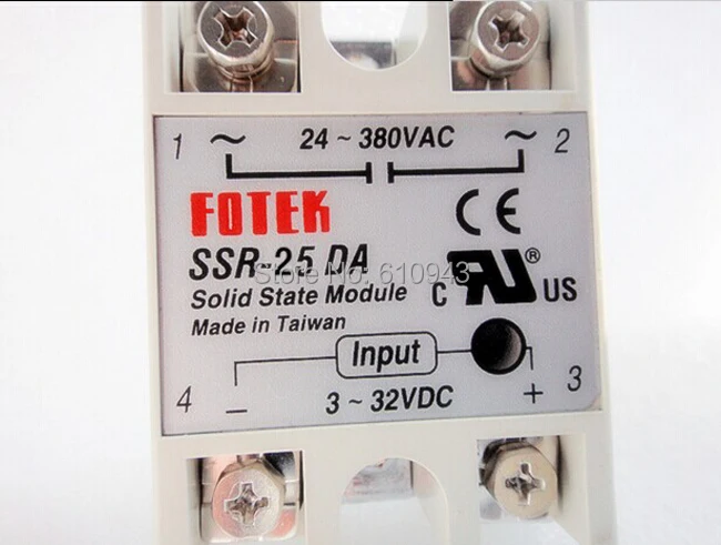 

FOTEK SSR-25DA Manufacturer 25A ssr relay,input 3-32VDC output 24-380VAC
