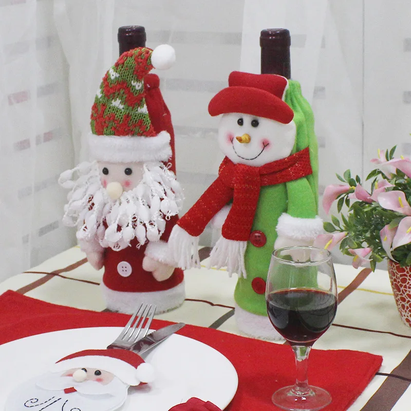 Santa Claus Wine Bottle Cover Bag Banquet Christmas Dinner Party Table Decor Snowman Festive New Years Supplies Noel Gift Bag