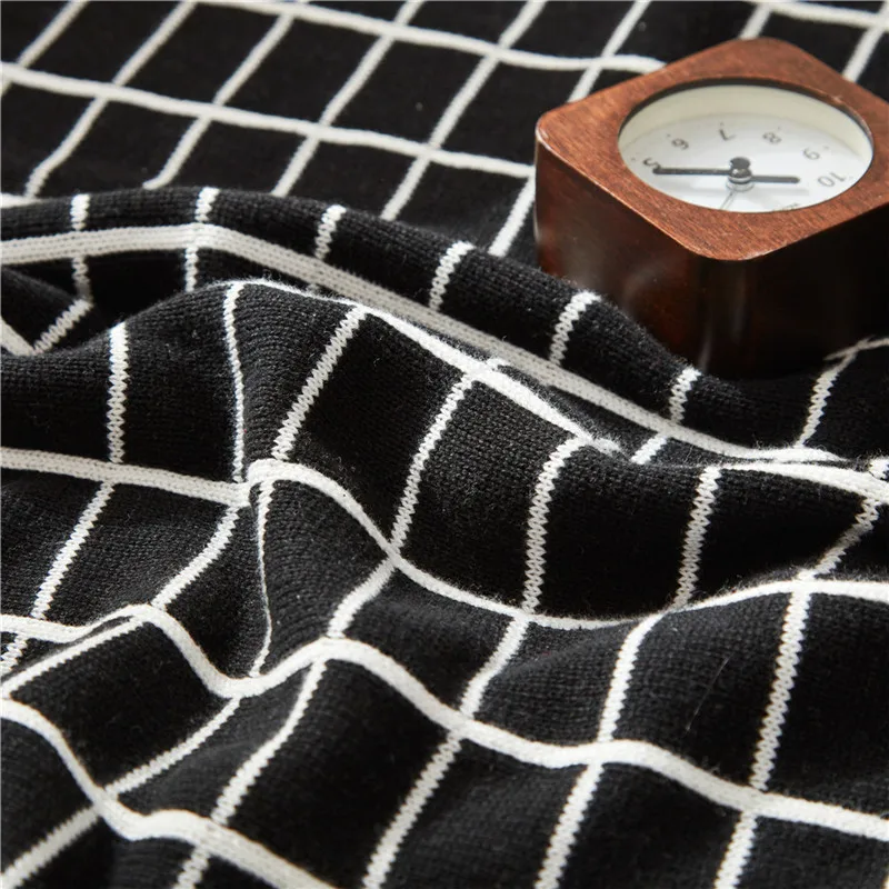 Одеяло в черно белую клетку из 100% хлопка с геометрическим рисунком|cover blanket|home