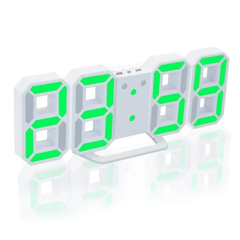 White Green СВЕТОДИОДНЫЙ Цифровой 3D настенные часы 8 Форма электронные цифровые будильники настольные часы для дома гостиная ночник настенные часы - Цвет: White Green