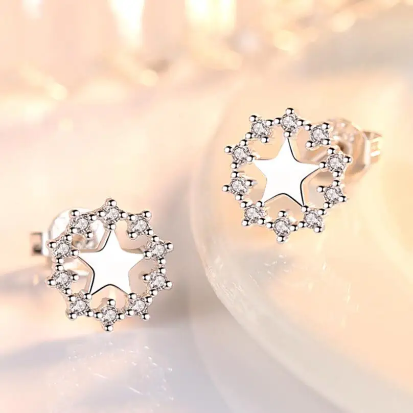 New Simple Beautiful Zircon Full Star Stud Earrings Trend Creative Pendientes Jewelry Boucle D'oreille SAE76 | Украшения и