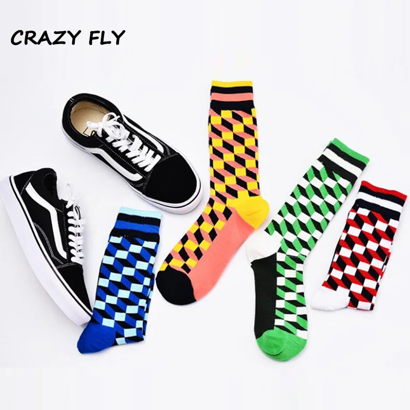 CRAZY FLY Colorful Cotton Men Happy Socks Striped Plaid Women Unisex Funny Harajuku Casual Breathable for Christmas Gift | Женская