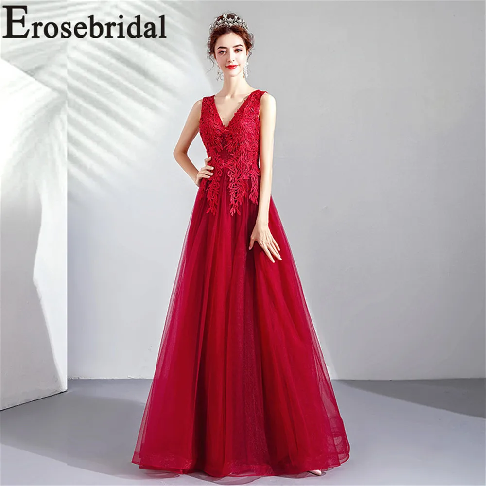 Женское вечернее платье Erosebridal длинное красное трапециевидной формы с