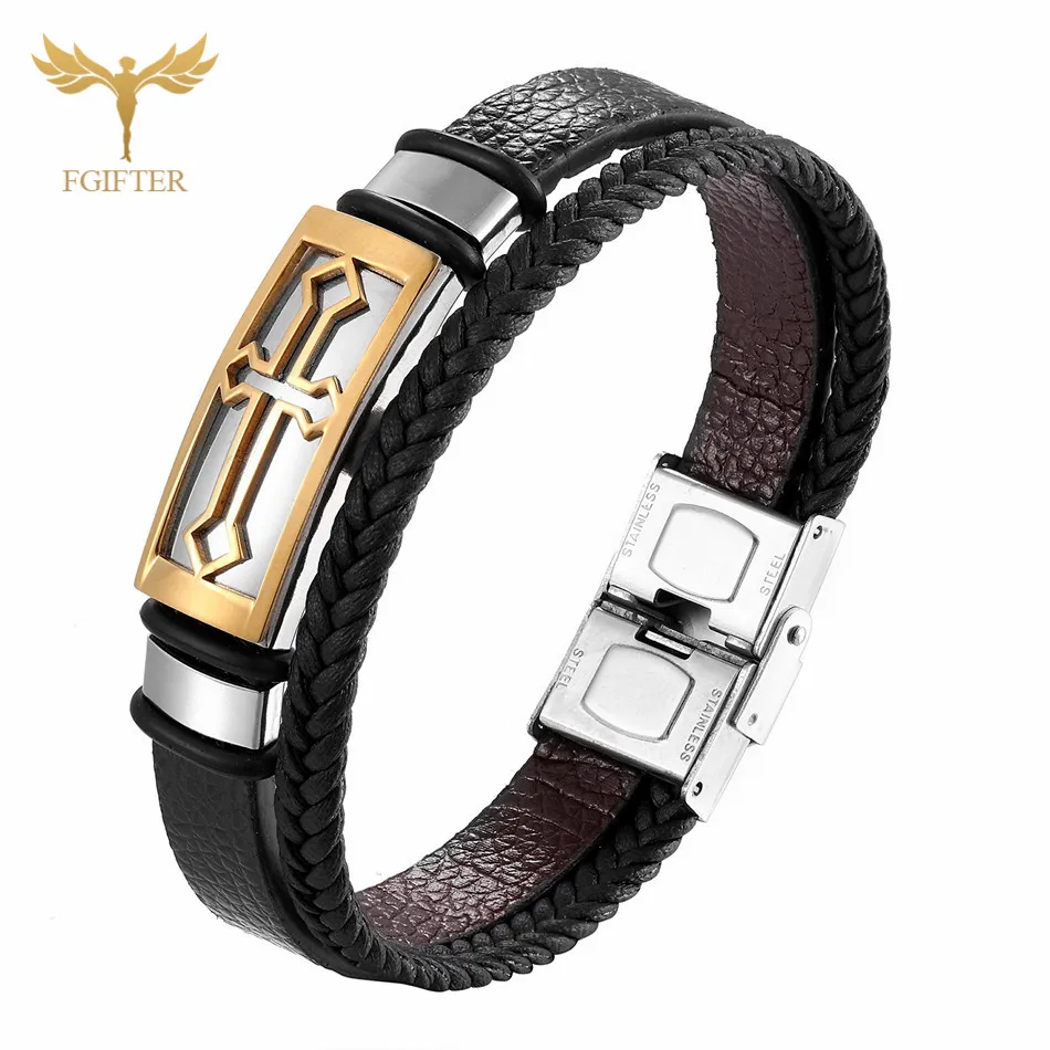 Multi Layer bracelet Ювелирные изделия для мужчин и женщин с крестиком Иисуса, Кожаный Браслет-манжета, многослойные браслеты из нержавеющей стали, аксессуары для женщин и мужчин - Окраска металла: Multi Layer bracelet