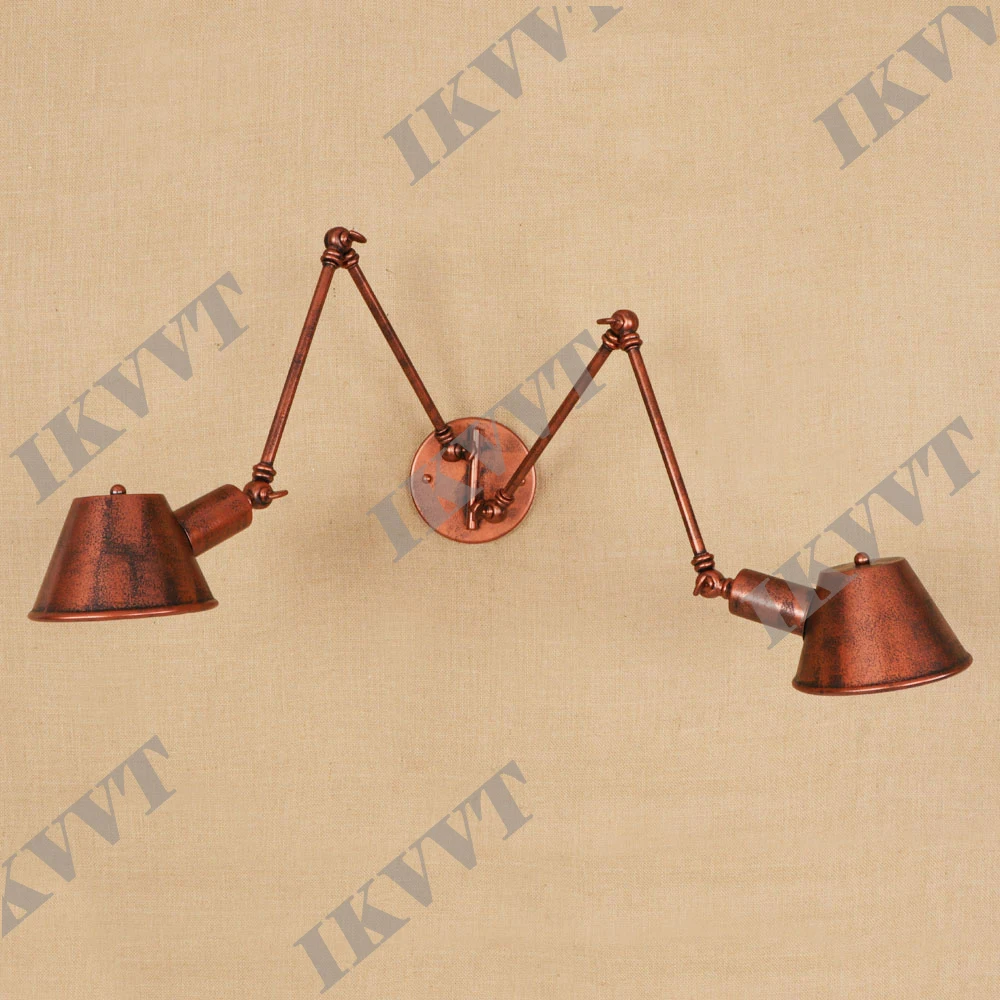 Американский винтажный двойной Железный настенный светильник с длинной ручкой