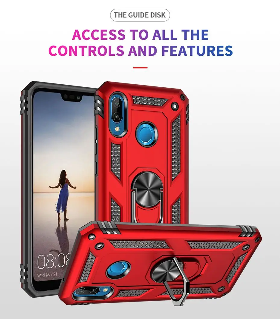 Армированный чехол для huawei P20 P30 LITE Y5 Y6 Y7 P SMART MATE 20 PRO NOVA 4 Honor 10 lite силиконовый магнитный автомобильный держатель с кольцом