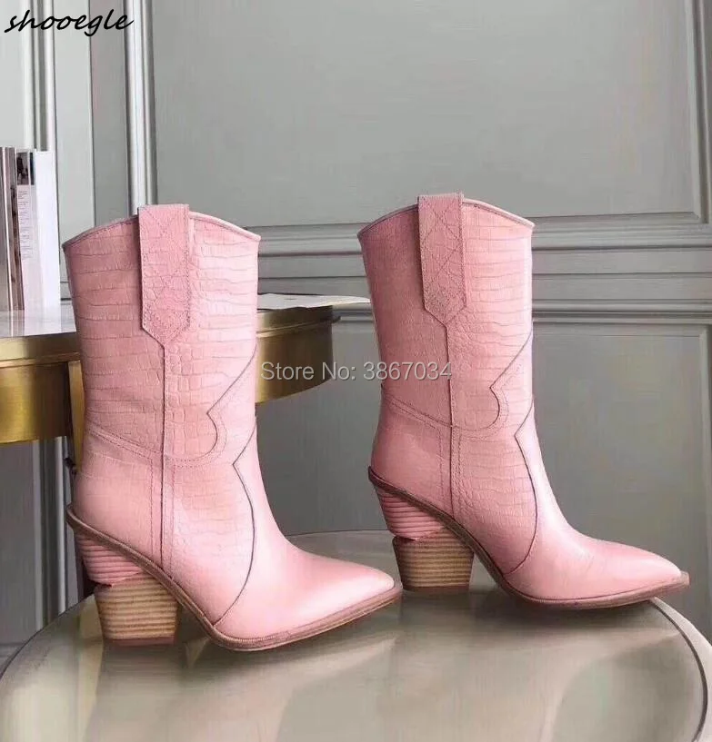 Женские ковбойские ботинки SHOOEGLE зимние модельные из натуральной кожи со