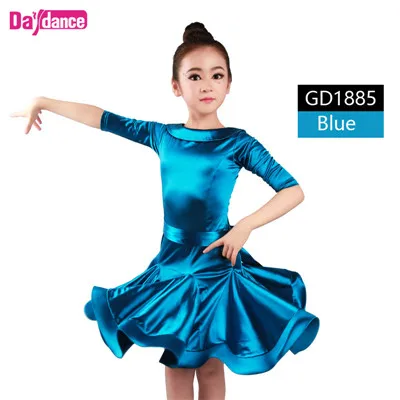 GD1885 Blue Новые платья для латинских танцев для девочек Детские костюмы для бальных танцев Румба Самба блестящая атласная танцевальная одежда для выступлений - Цвет: GD1885 Blue