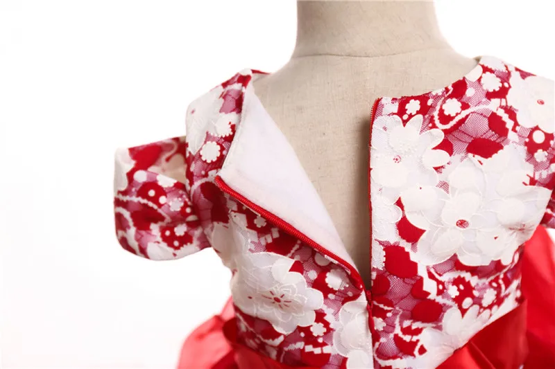 Bow Tie Off-The-Shoulder Tuxedo Lace Beautiful Body Wedding Dresses Floral Printed Children's Girls Summer Formal Party Dress | Детская