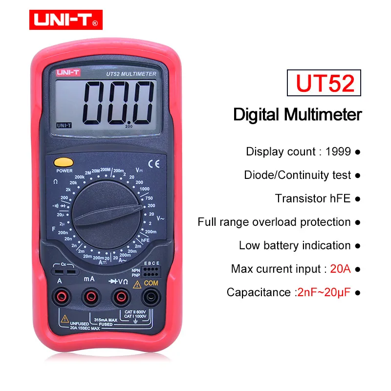 UT52 UNI-T Многофункциональный Высокоточный цифровой мультиметр UT51/UT52/UT53/UT55/UT56/Вольтметр Амперметр Омметр Электрический измеритель - Цвет: UT52