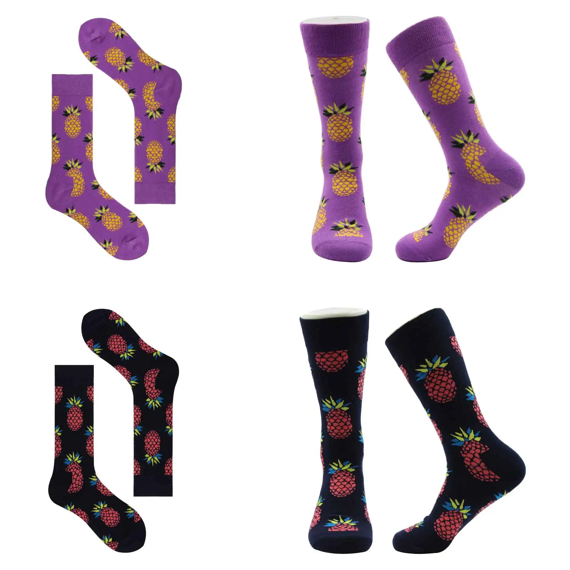 WH SOKKEN Happy new colorful Couple's combed cotton stocks в стиле хип хоп с рисунком ананаса фиолетового