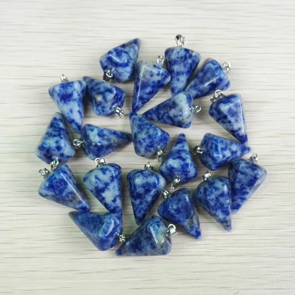 

Free shipping Beautiful Natural white point blue Stone pendulum charms Pendants for jewelry making 24pcs/lot wholesale