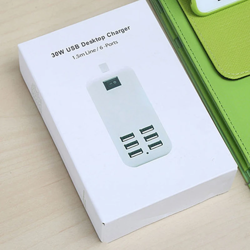 30W USB Charger 6 ports Table Smart with LED Light 1.5m cable 5V/6A Fast Charging for all smart phones EU US UK optional | Электроника