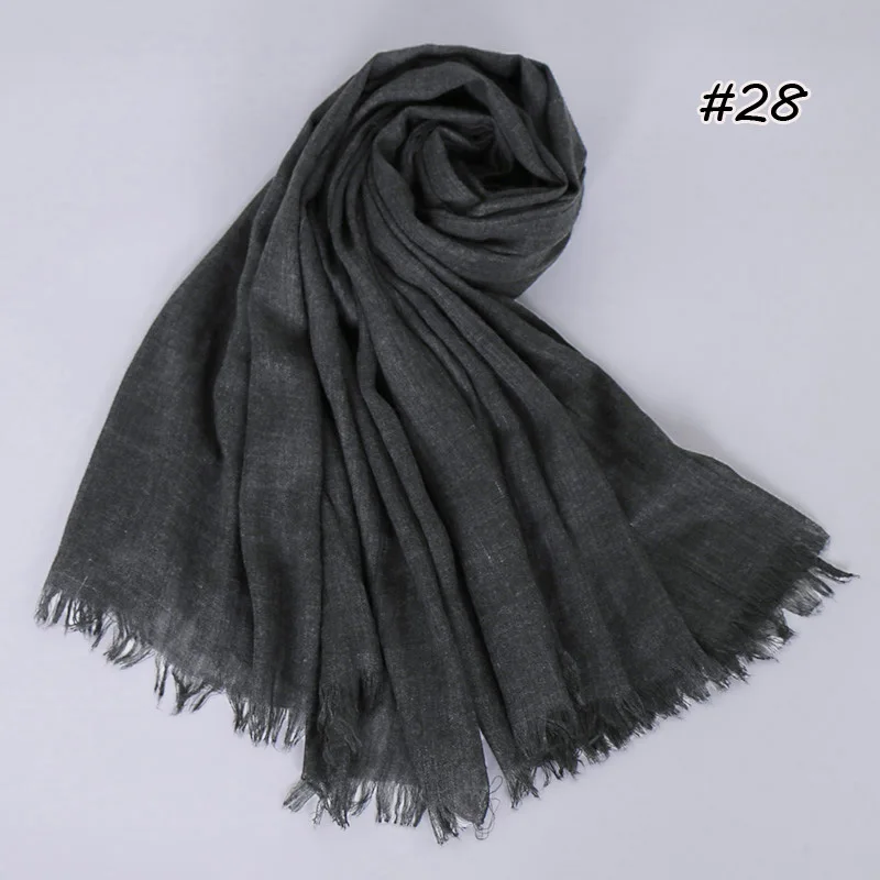 190*120cm oversize women muslim plain frayed hijab scarf femme musulman headscarf islamic shawls crinkle solid pashmina hijabs - Цвет: 28