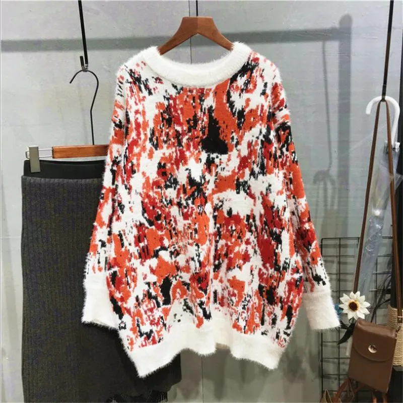 2019 осенний и зимний круглый воротник контрастного цвета Леопард свободные